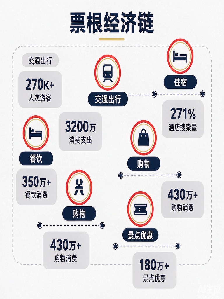 票根经济链条，赛事门票连着交通住宿、餐饮购物、景区优惠，一票联动全城消费