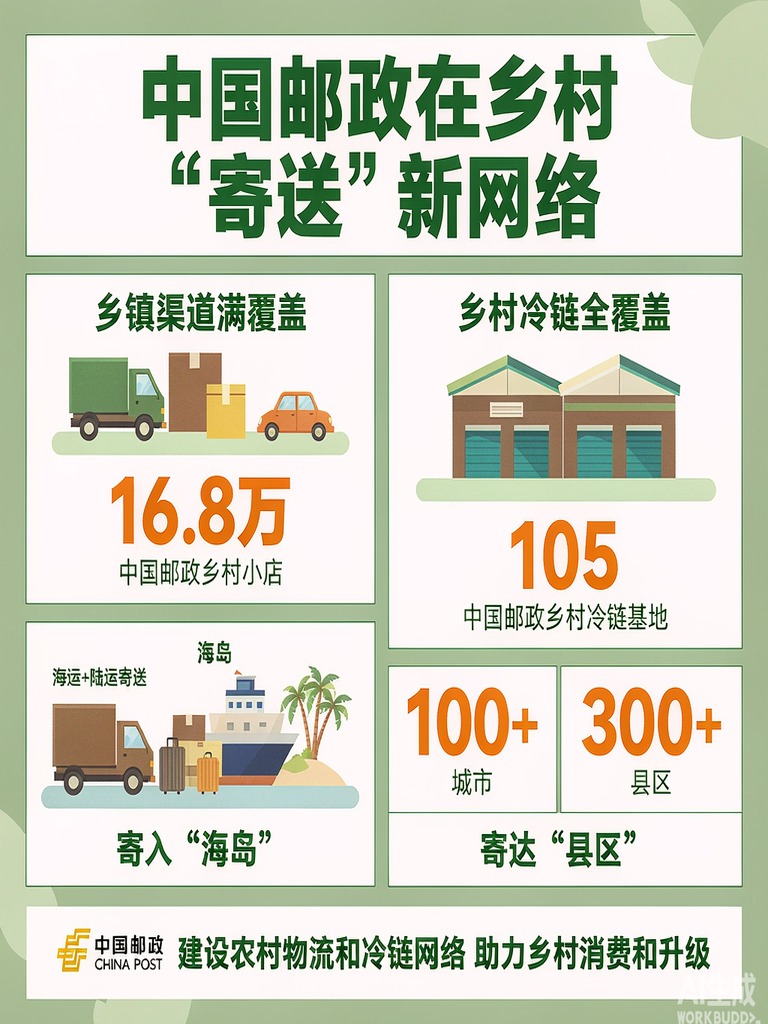 县域商业基础设施升级，16.8万个村级便民商店加105个冷链基地加智慧停车场换电站